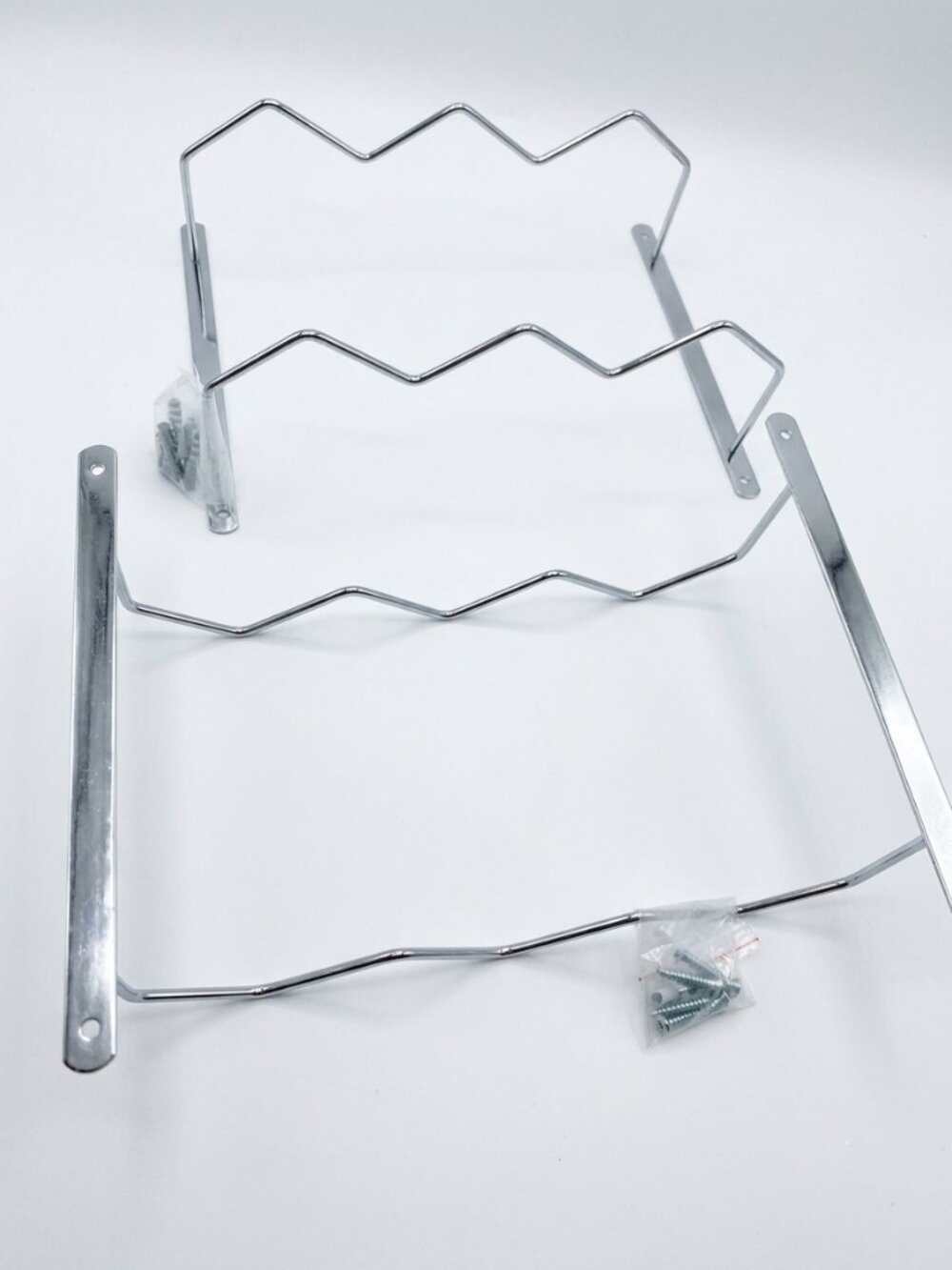 Chrome Metal Suspended Under-Cabinet  Wine Rack -Silver Zigzag – Set of 2